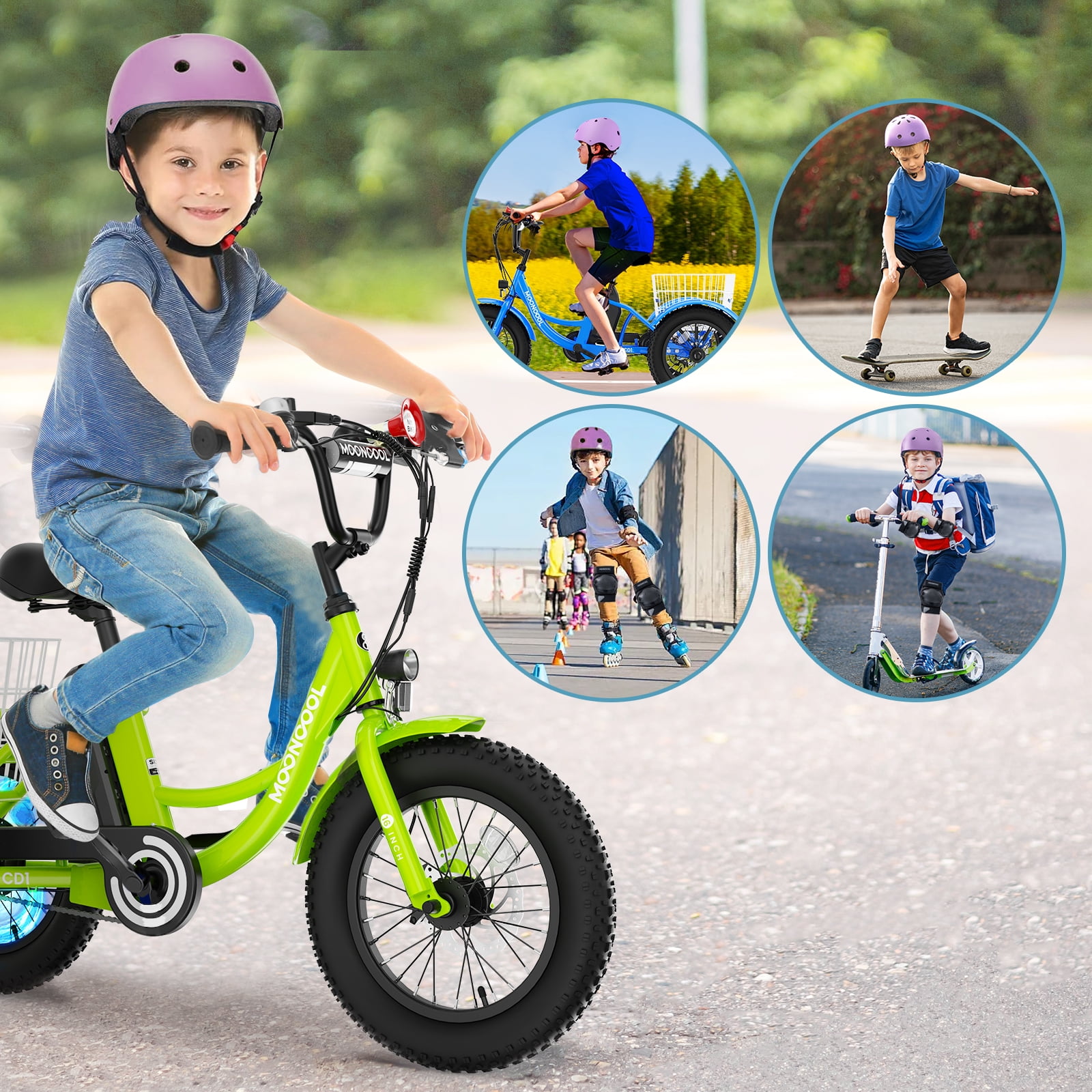 MOONCOOL Bike Helmets Protection Gear Set for 3~14 Years, Bicycle Helmet Knee Pads Elbow Pads Wrist Guards, Adjustable Helmet, Bicycle Scooter Roller Skate