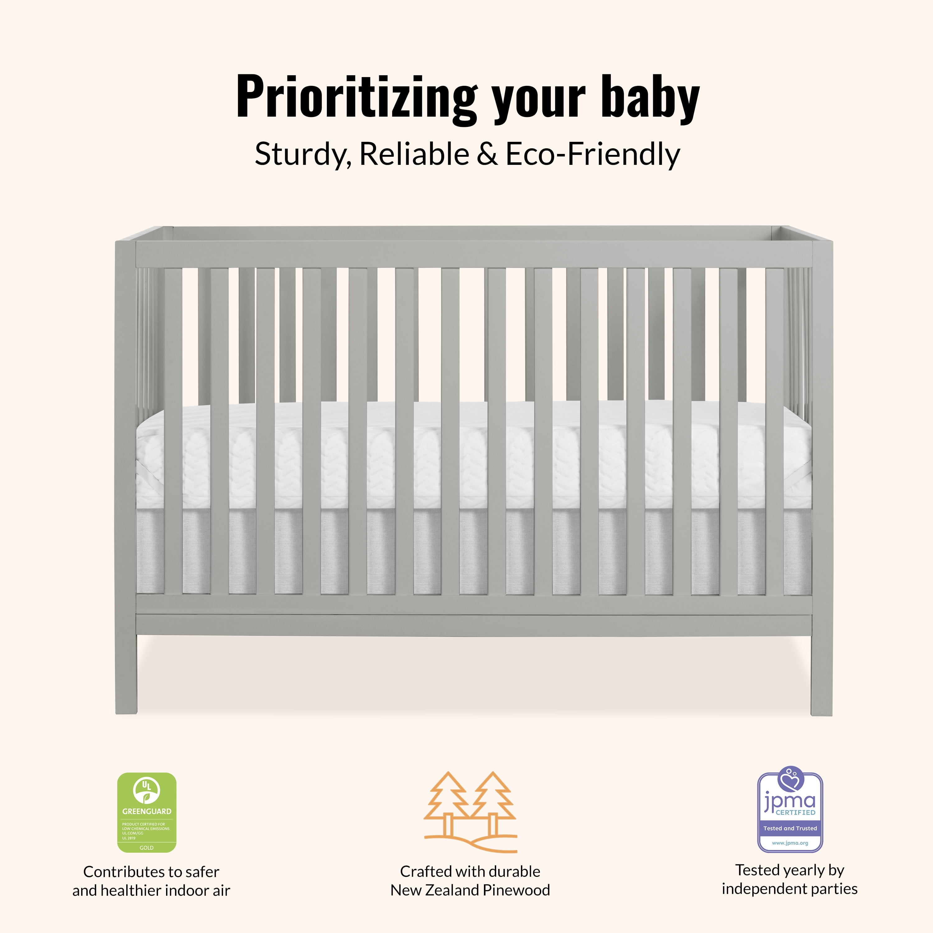 Dream On Me Synergy MOD 5-in-1 Convertible Crib, Converts from Baby Crib to Toddler Bed, Day Bed, Kids Bed and Full Size Bed, Three Adjustable Mattress Height Positions, Cool Gray