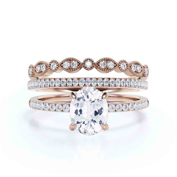 Sirprisingly Gift Minimalist 2.50 Carat Oval Cut Diamond Moissanite Engagement Ring, Classic Wedding Ring, Two Matching Band In 10k Solid Rose Gold, Occasionally Gift For Her, Promise Ring