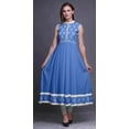 thumbnail image 2 of Bimba Robe Anarkali à Col Mandarin pour Femmes Imprimé Damas Bleu Kurta Ethnique Indienne TTG, 2 of 6