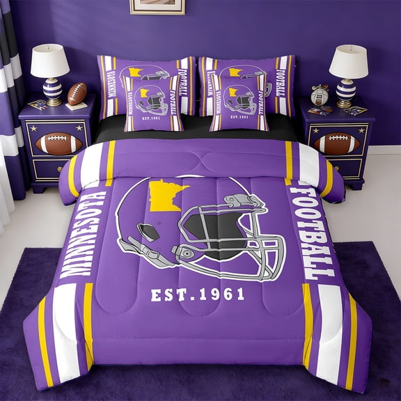 Erosebridal Sports Theme Bedding Sets Twin Size,American Football Comforter Sets with Sheets,Minnesota Bed in a Bag Twin Size For Kids Boys,Microfiber Bedroom Decorative Reversible,7-Piece