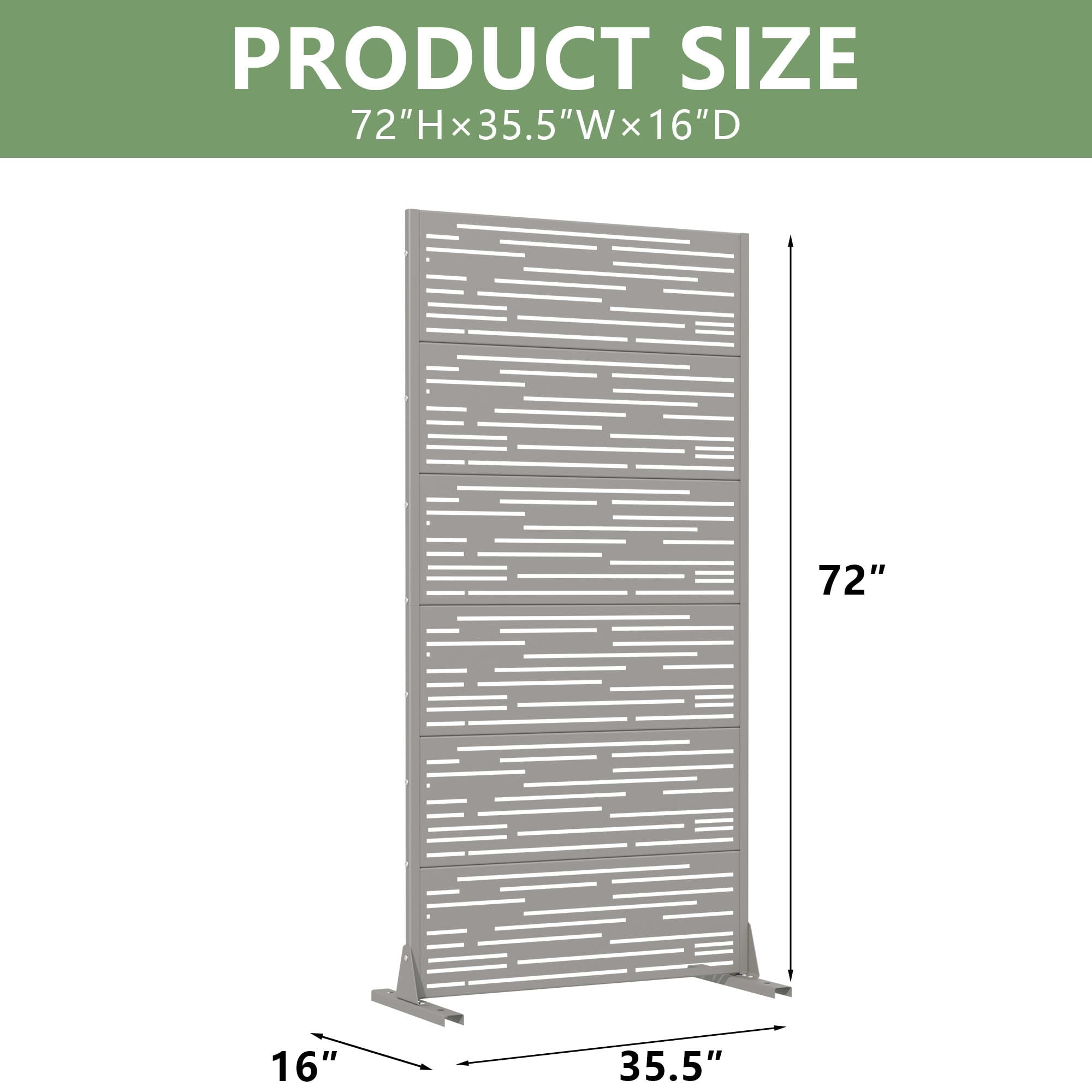 MAYEERTY Outdoor Metal Privacy Screen 6ft × 3ft Gray, 6-Panel Light & Shadow Pattern, Rust-Resistant for Garden