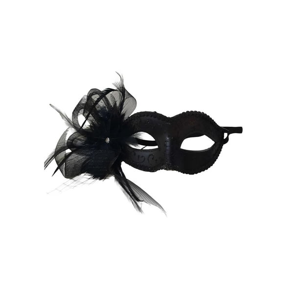 Black Mesh Glitter Bow Crystal Masquerade Prom Ball Mask