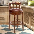 thumbnail image 4 of Aulife Bar Stools Genuine Leather Counter Height barstool Wooden Swivel kitchen Stool with Footrest for Kitchen Dining Room(brown seat, Counter-29.5" seat height), 4 of 10