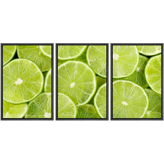 wall26 - 3 Piece Framed Canvas Wall Art - Lemon. - Modern Home Art Stretched and Framed Ready to Hang - 16"x24"x3 BLACK