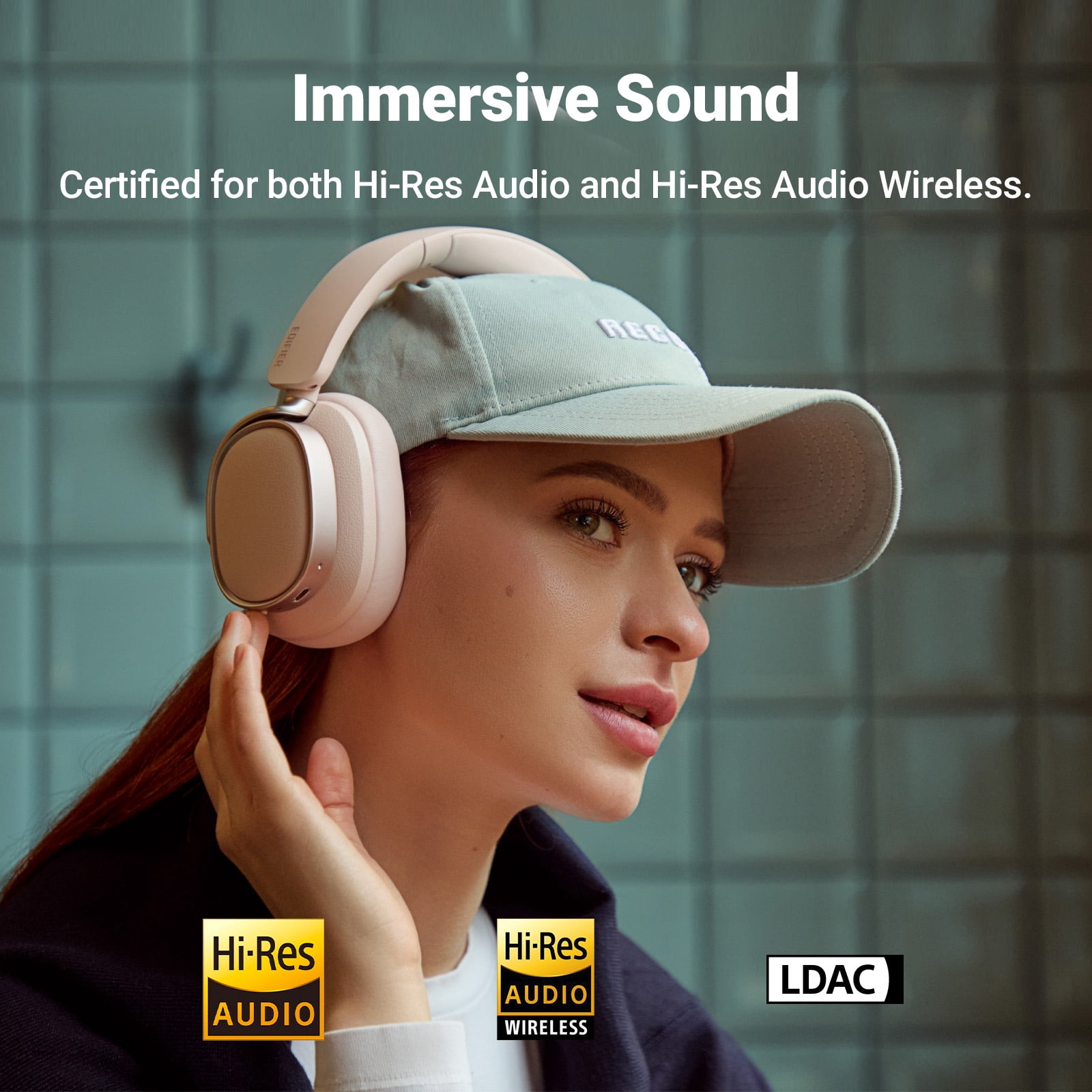Edifier Bluetooth Active Noise Cancelling Headphones, 92H Playtime Hi-Res Audio Certified, Fast Charging - Pink