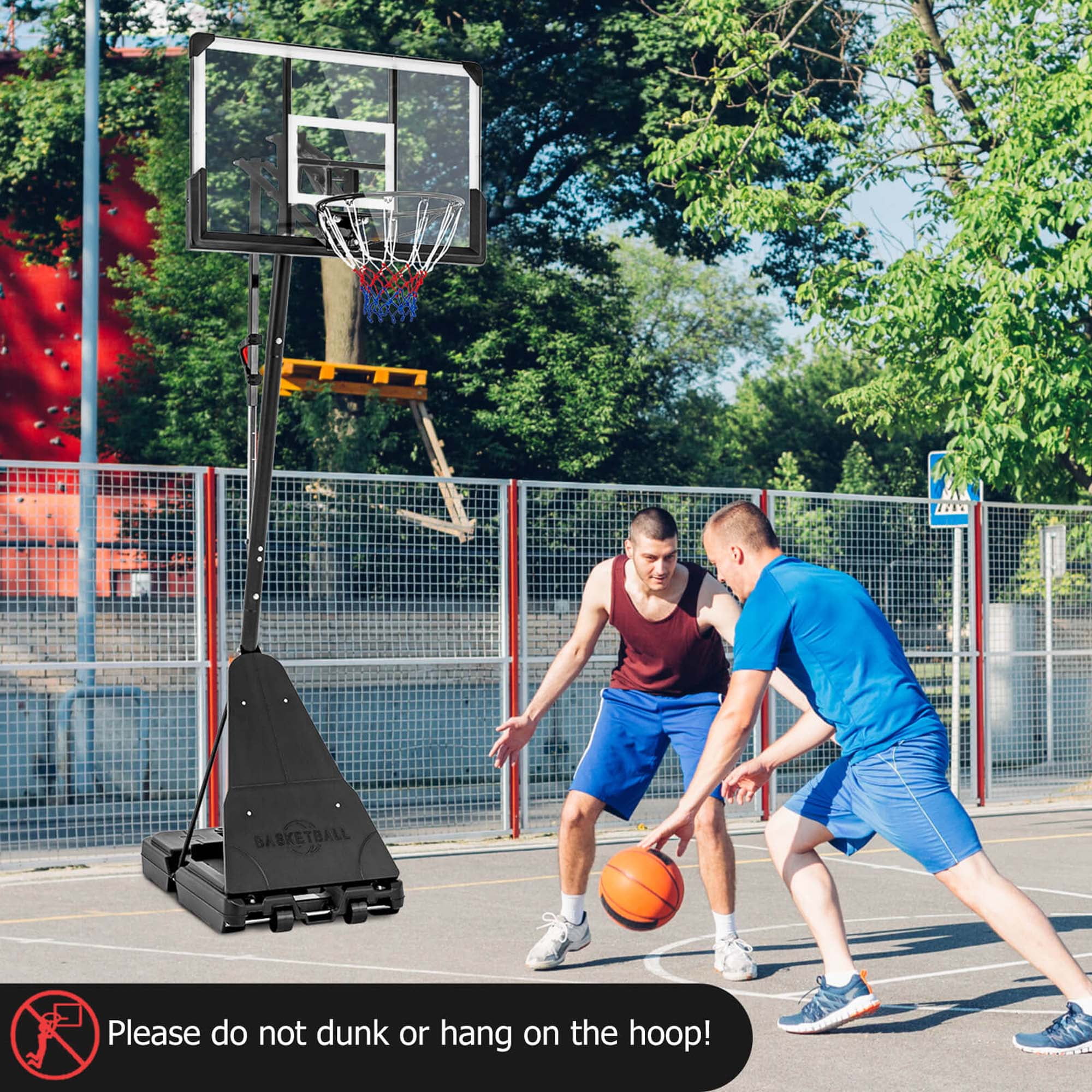 Goplus 4.9-10 FT Basketball Hoop System with 44 Inch Shatterproof Backboard with Wheels