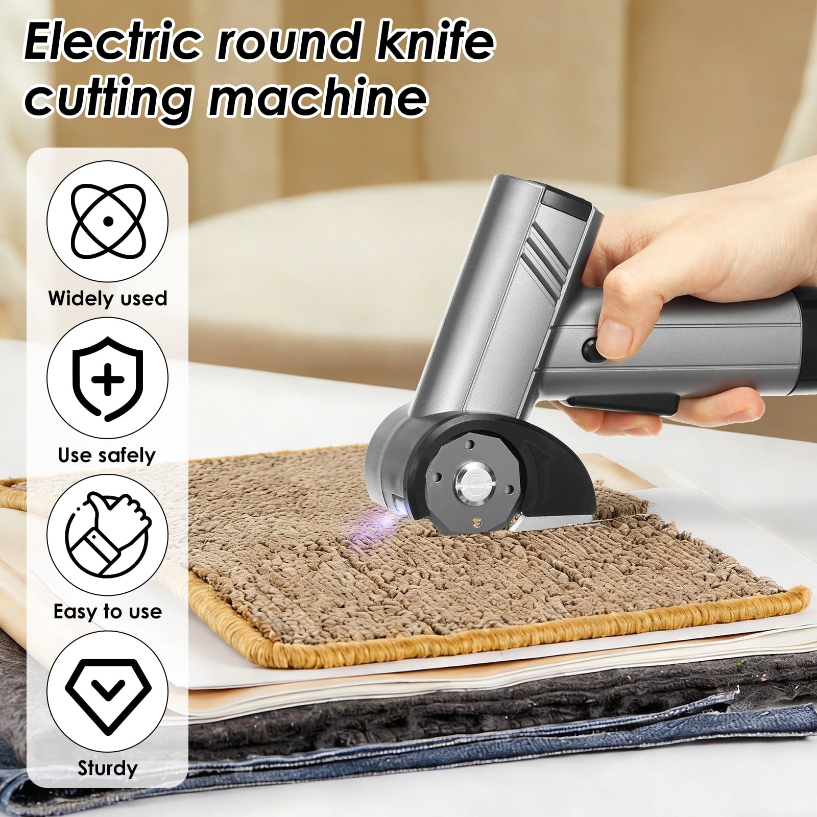 High Cutting Performance Cordless Electric Scissor Safety Protection Rechargeable Cardboard Box Cutter Lightweight Power Rotary Cutter for Carpet Leather Cardboard,Silvery