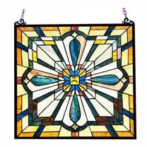 CHLOE Archie Tiffany-Style Mission Stained Glass Window Panel 20" Height