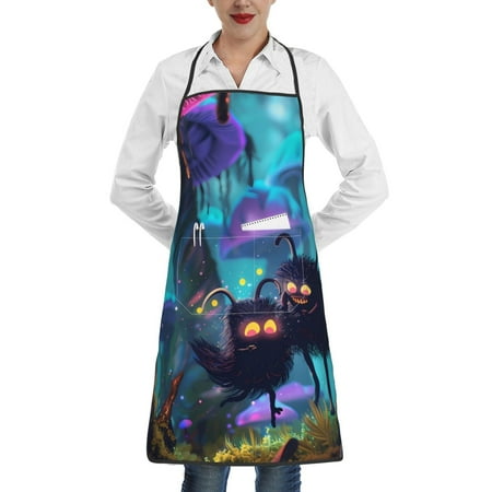 

Rocae Cute Fuzzy Fantasy Creatures for Kitchen Aprons for Women Adjustable Cooking Kitchen Chef Apron for Men with Pockets