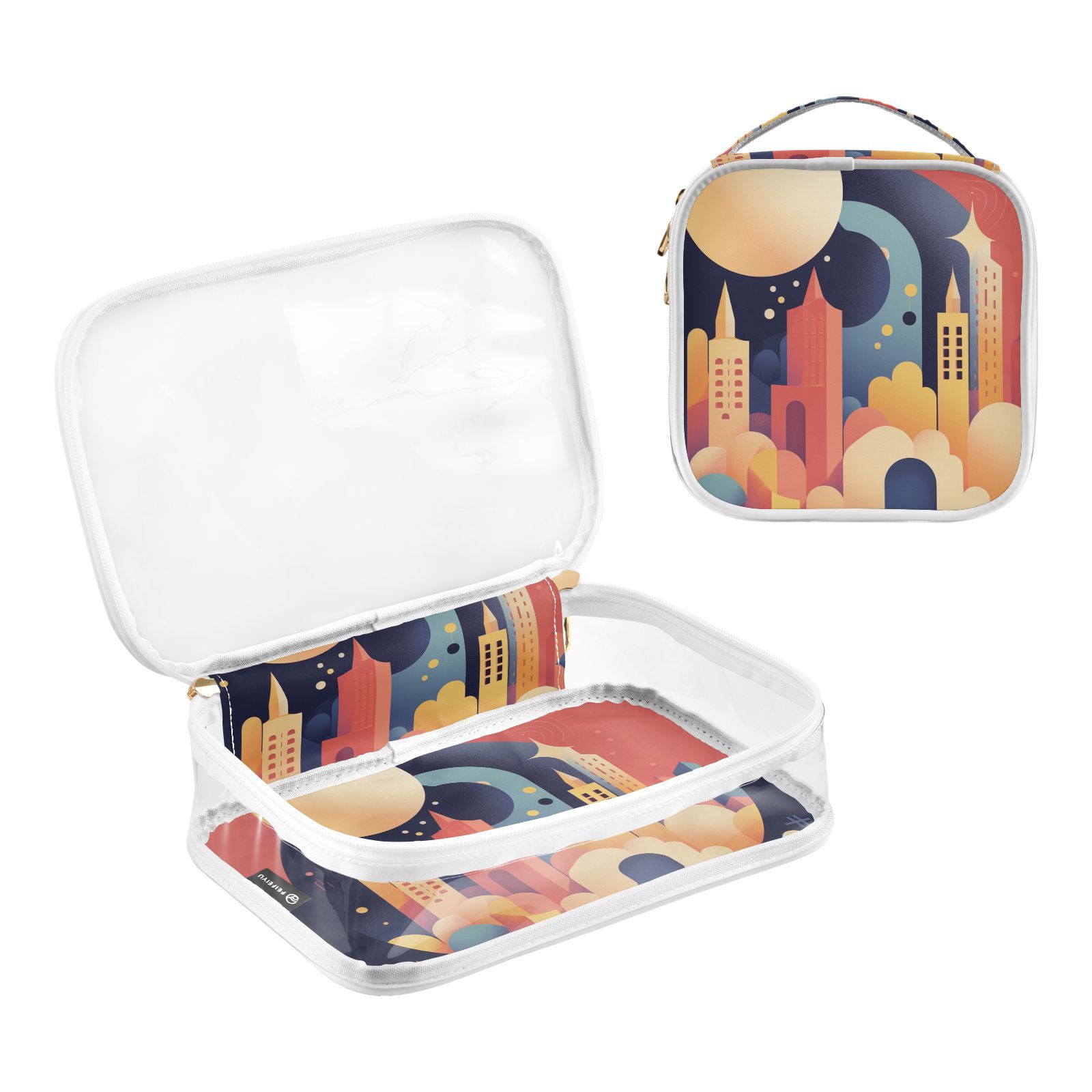 Clear Makeup Bags with Handle Large Opening 2 Pack Set Toiletry Bag Quart Size Bag, for Women Man Traveling Travel Essentials, Toiletries and Other. City Illustration