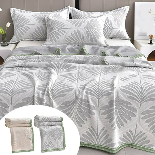 Manta refrescante de verano tejida - Colcha ligera y transpirable con relleno de fibra natural, 150x200cm/59x79in, con patrón floral beige o gris