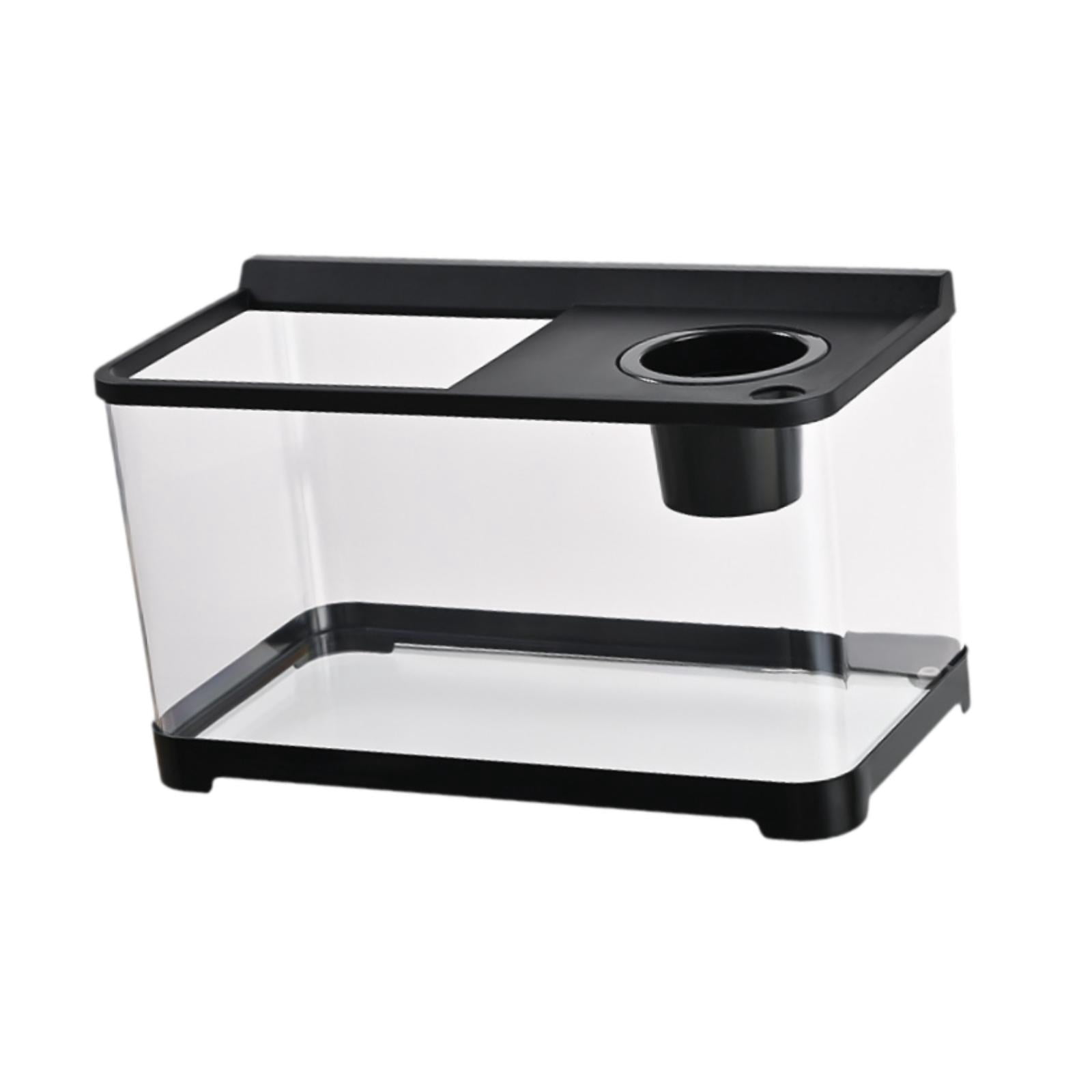FashionCha Betta Fish Tank Mini Fish Tank 34x21x20 cm Transparent Amphibian Feeding Box Fish Bowl Reptile Terrarium for Turtle Frog Fish Black