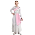 thumbnail image 2 of iiniim Long Sleeve Praise Dance Dress for Girls Metallic Liturgical Worship Asymmetrical Church Robe Tunic Pink 8, 2 of 7