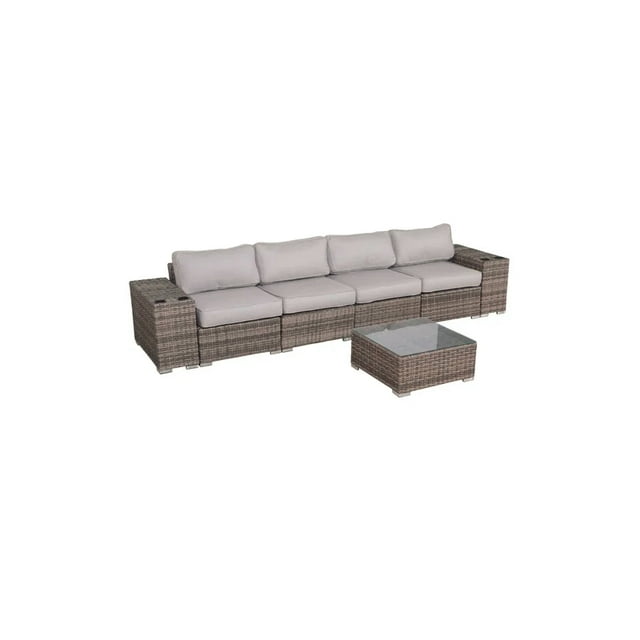 Living Source 7 Piece Wicker / Rattan Sofa Seating Group with Cushions in Gray