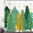 thumbnail image 5 of Merry Christmas Shower Curtain Boho Green Golden Xmas Trees and Stars Farmhouse Bathroom Cloth Fabric New Year Holiday Home Shower Curtain with Hooks 72x72 Inch Waterproof Washable, 5 of 6