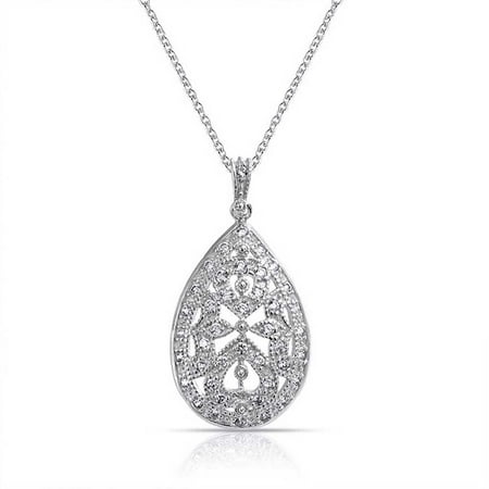 Vintage Pearl Bridal Necklace Vintage Victorian Style Bridal Prom Holiday Wedding Pear Shape Teardrop Pendant Necklace For Women ()