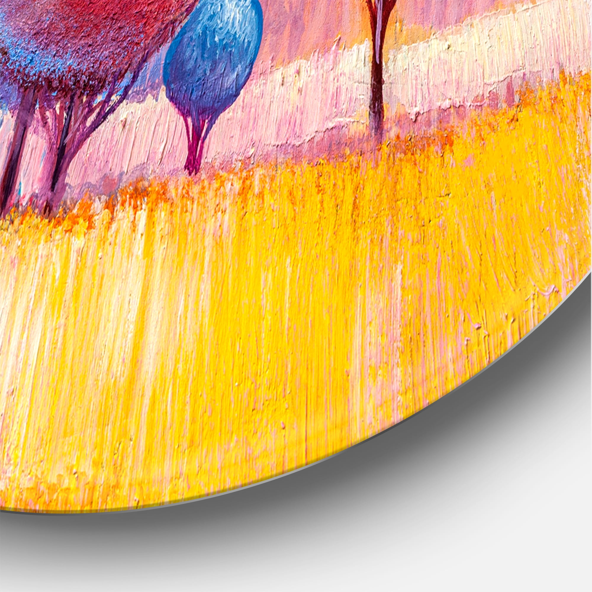 Designart 'Autumn Colorful Fantasy Trees II' Modern Circle Metal Wall Art 36x36 - Disc of 36