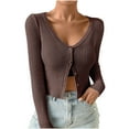 thumbnail image 3 of Zedker Women's Cardigans Sweaters Open Front Knit Cropped Sweaters Fall V Neck Long Sleeve Button Down Jacket Tops Coffee M, 3 of 7