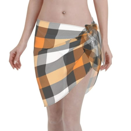 Ocsxa Orange Plaid Print Sarong Coverups For Women Bathing Suit Wrap Swimsuit Skirt Beach Bikini Cover Up Swimwear