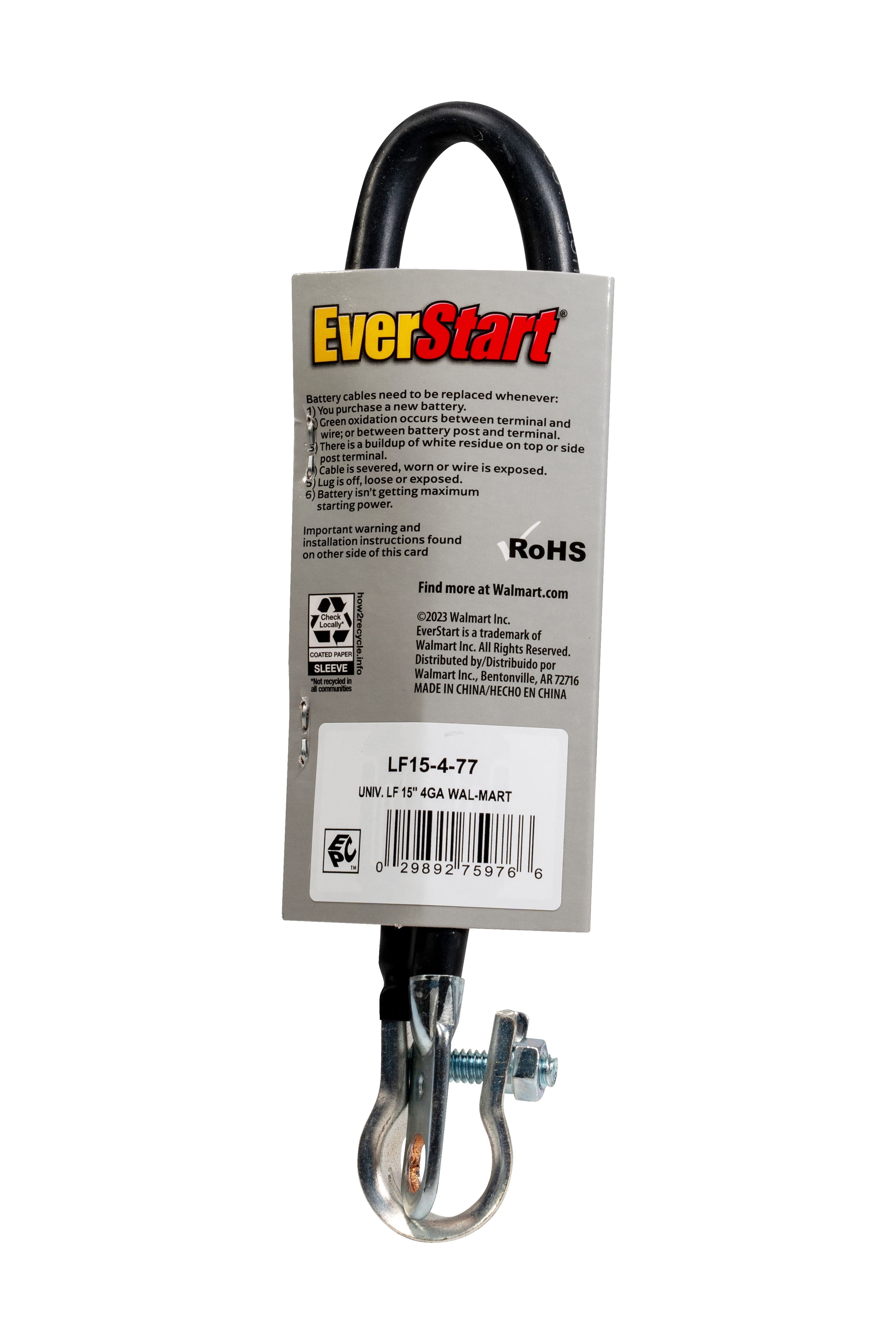 (2 pack) Everstart LF15-4-77 4-Gauge Top Post Battery Cable, 15-Inches