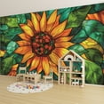 thumbnail image 6 of Peel and Stick Wallpaper Wall Murals Decorative Sunflower Glass Panel Stained Glass 100"H x 144"W Removable PVC Wall Paper Self-Adhesive Wall Paintings Art Decor for Bedroom Living Room, 6 of 7