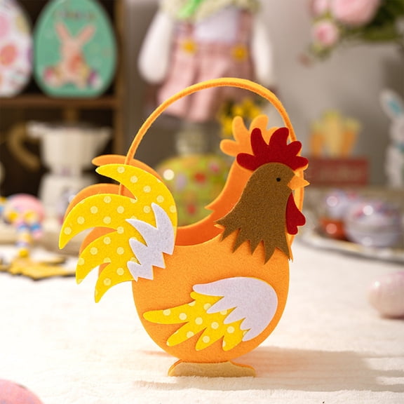 Handmade Rooster-Shaped Easter Basket for Kids, Portable Non-Woven Chicken Egg Storage Bag for Party Supplies and Room Decor