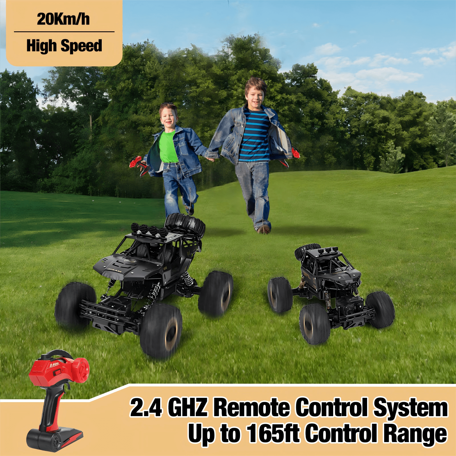Wisairt 1:12 Large RC Cars, 4WD Large Remote Control Monster Truck 2.4 GHz Alloy RC Cars for Kids Adults Aged 6 + Birthday Gifts (Black)