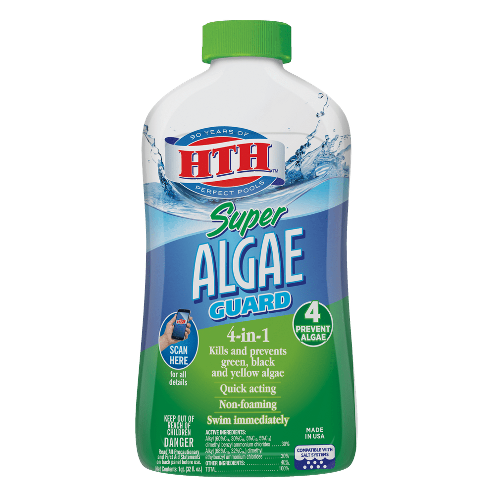 HTH Super Algae Guard 4in1, Kills and Prevents Algae in Pools, 1 qt