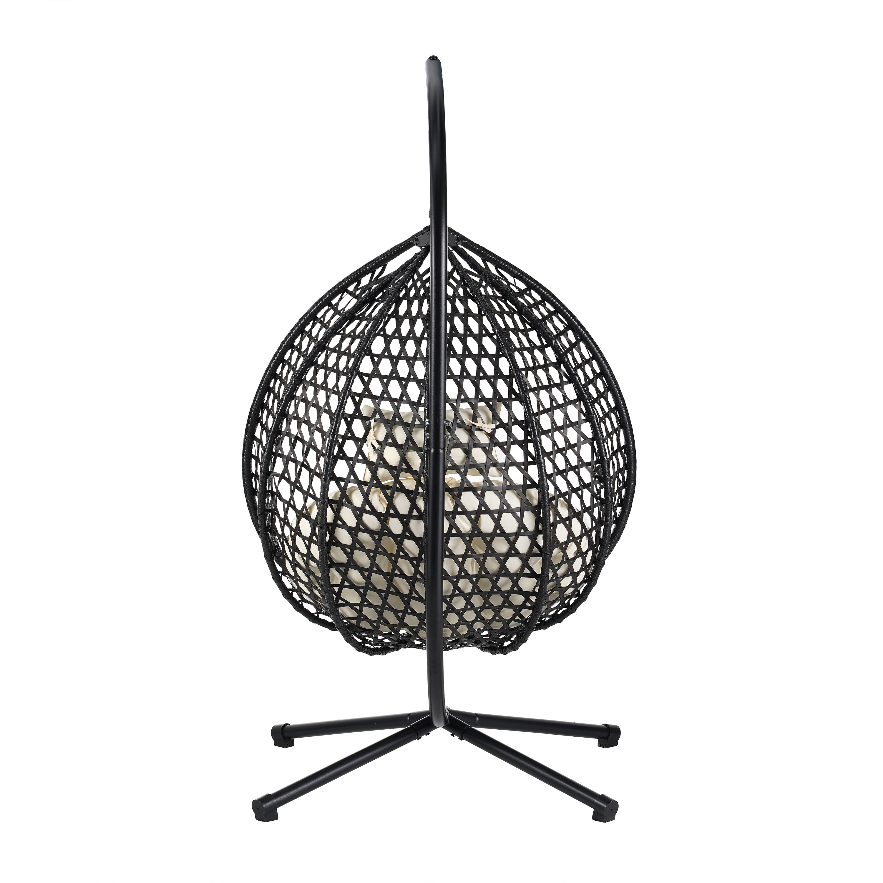 Woven Hanging Egg Chair With Stand, Sturdy Outdoor Swing Chair for Balcony Bedroom, Beige