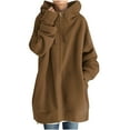 thumbnail image 2 of Lilgiuy Women's Solid Color Hoodie Zipper Long Sleeve Sweatshirts Long Coat Tops With Pockets Coffee，16（XXXXL） Winter Fashion 2022, 2 of 5