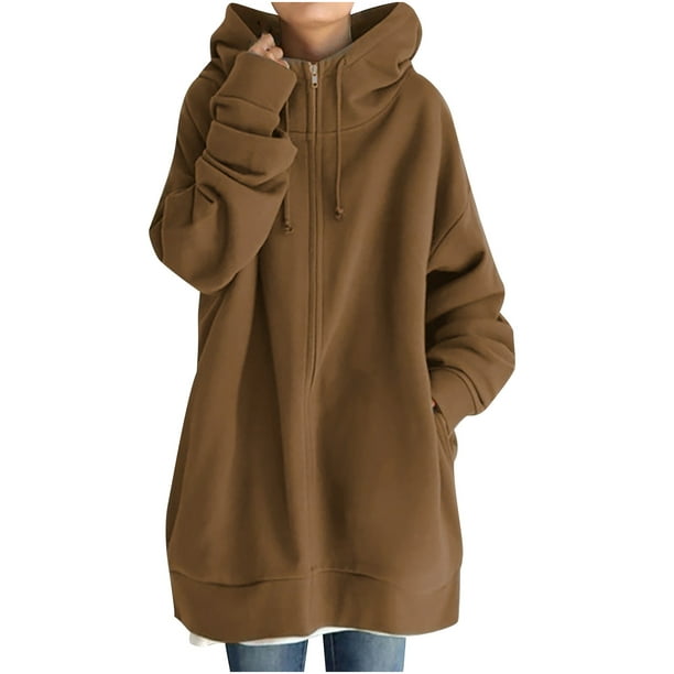 zanvin Womens Long Zip Up Hoodie Jacket Oversized Sweatshirts Fleece Casual  Pockets 2023 Fall Drawstring Long Hooded Coat