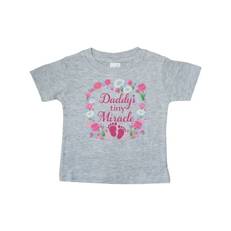 

Inktastic Daddy s Tiny Miracle with Pink Flowers and Baby Footprints Gift Baby Boy or Baby Girl T-Shirt