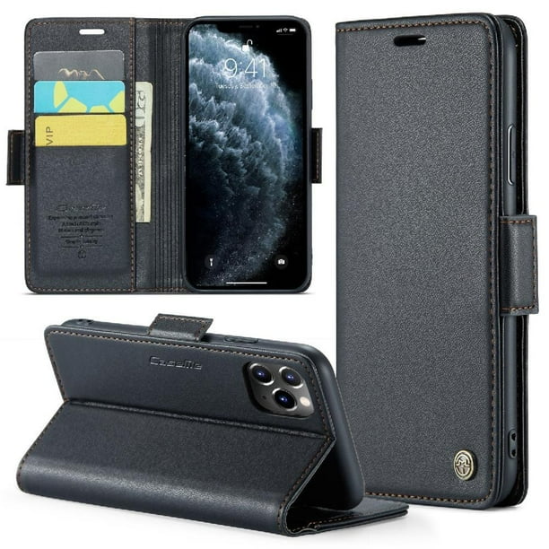 Funda tipo cartera iPhone 11 Pro Max con cierre magnético, RFID, tarjetero, soporte, carga inalámbrica
