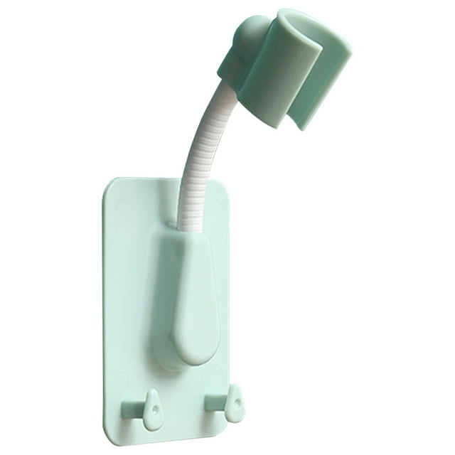 Self-Adhesive Shower Head Bracket Adjustable Handheld Showerhead Holder Wall Mount 2 Hooks Stand, Green