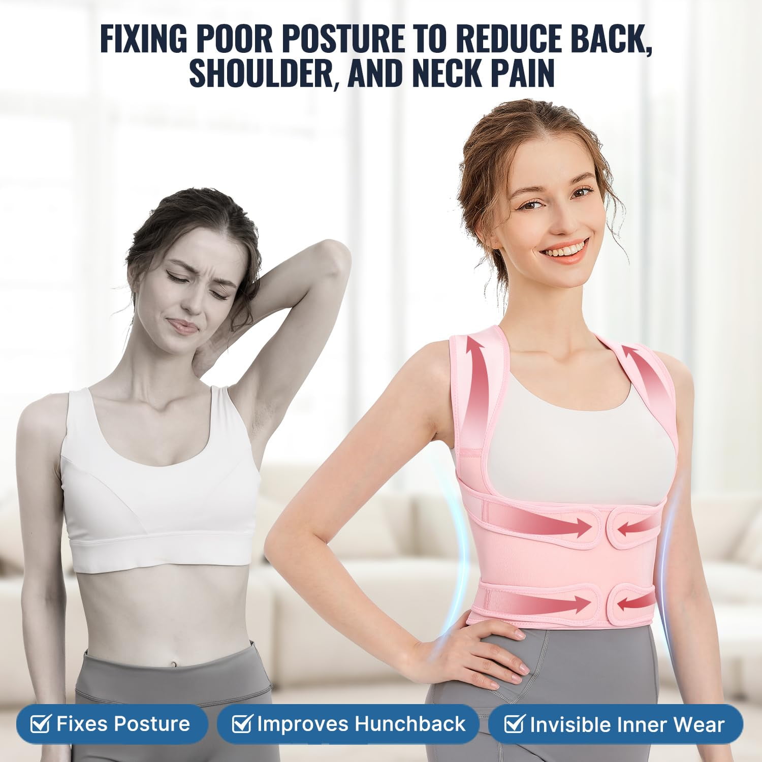 Back Brace Posture Corrector for Women, Back Straightener Posture Corrector, Scoliosis and Hunchback Correction, Back Pain, Spine Corrector, Support, Adjustable Posture Trainer,Pink Small