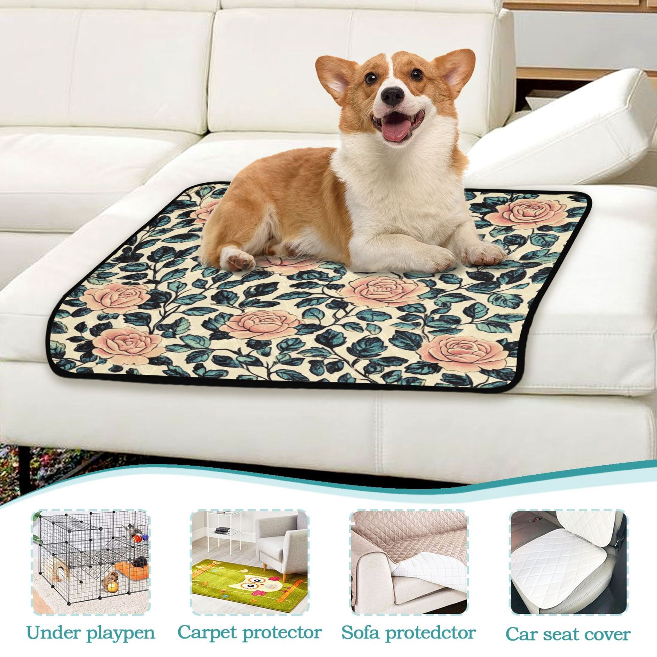 Qxltty Light Pink Vintage Rose Cat litter Pads Pet Set of 2 Diaper Mats Center Anti-leakage Layer Absorbent Soft and Comfortable