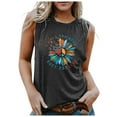 thumbnail image 3 of Womens T Shirts Trendy Sunflower Graphic Tees Navy Sleeveless Peace Sign Loose Tank Tops Grey Oversized Blouses XL, 3 of 6