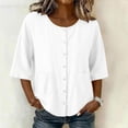 thumbnail image 2 of Turilly Women's Casual Cotton Linen 3/4 Sleeve Button Up T-Shirts Solid Color Loose Fit Open Front Top with Pockets, 2 of 6