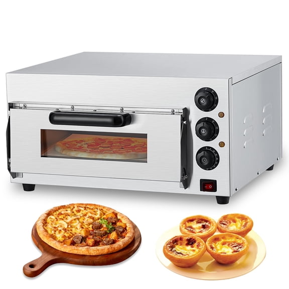 Electric Pizza Oven Countertop, 16 in Commercial Pizza Oven with Adjustable Temperature, Oven Light, Pizza Stone and 60 Minute Timer, Indoor Stainless Steel Pizza Maker, 110V/1600W