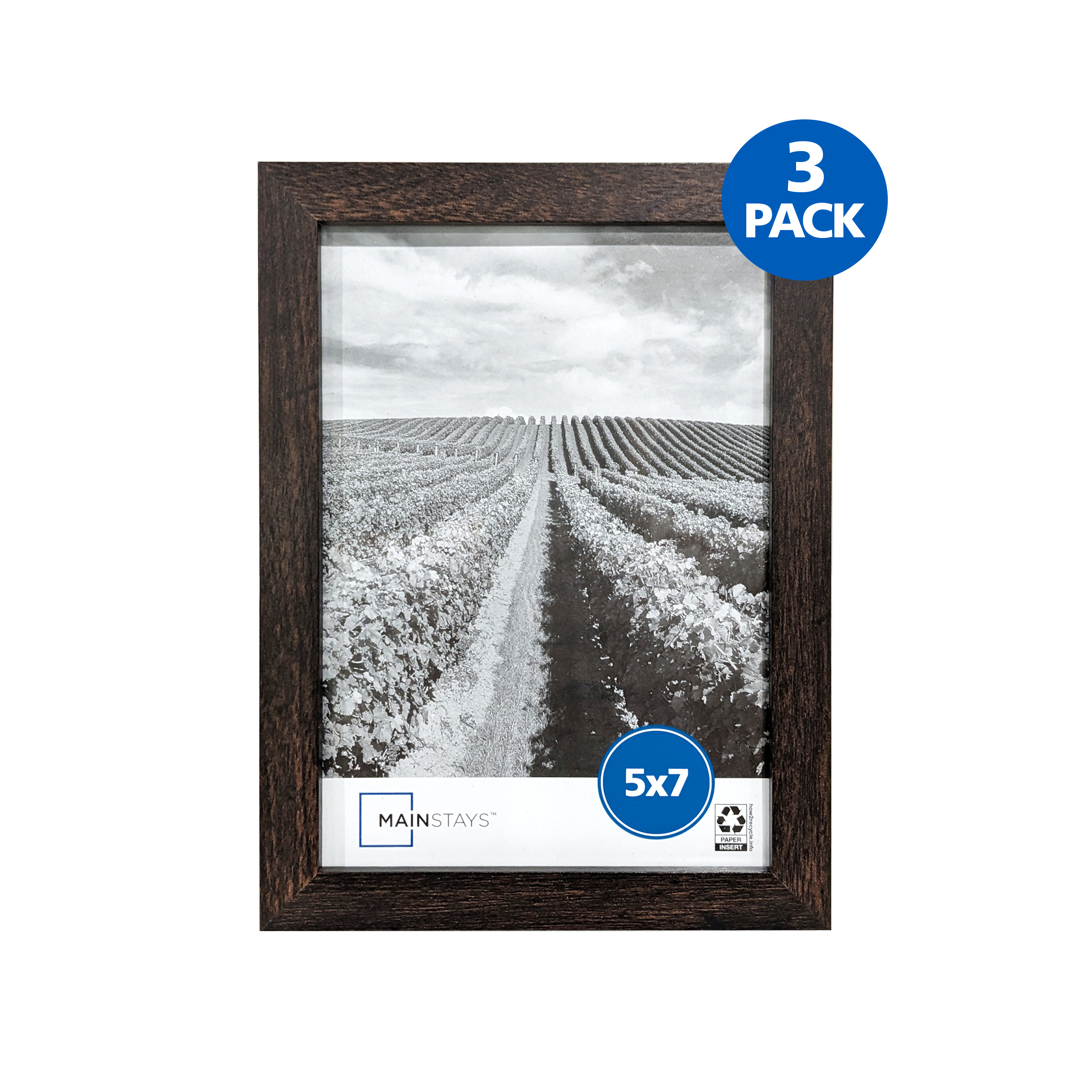 (4 pack) Mainstays - 5x7 Picture Frame - Brown Gallery Linear Program Tabletop & Wall Photo Frame, Set of 3