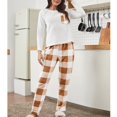 thumbnail image 1 of Pijama cálido de otoño e invierno para mujer, traje de franela con forro polar, pantalones a cuadros, ropa de casa, 1 of 5