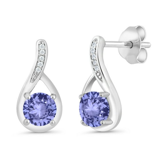 Gem Stone King 925 Silver Blue Tanzanite and White Diamond Infinity Earrings for Women (0.99 Cttw, Gemstone December Birthstone, Round 5MM)
