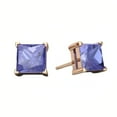 thumbnail image 3 of Bonjour Jewelers 18k Rose Gold 2 Pair Created Tanzanite 6mm Round & Princess Cut Stud Earrings Plated, 3 of 3