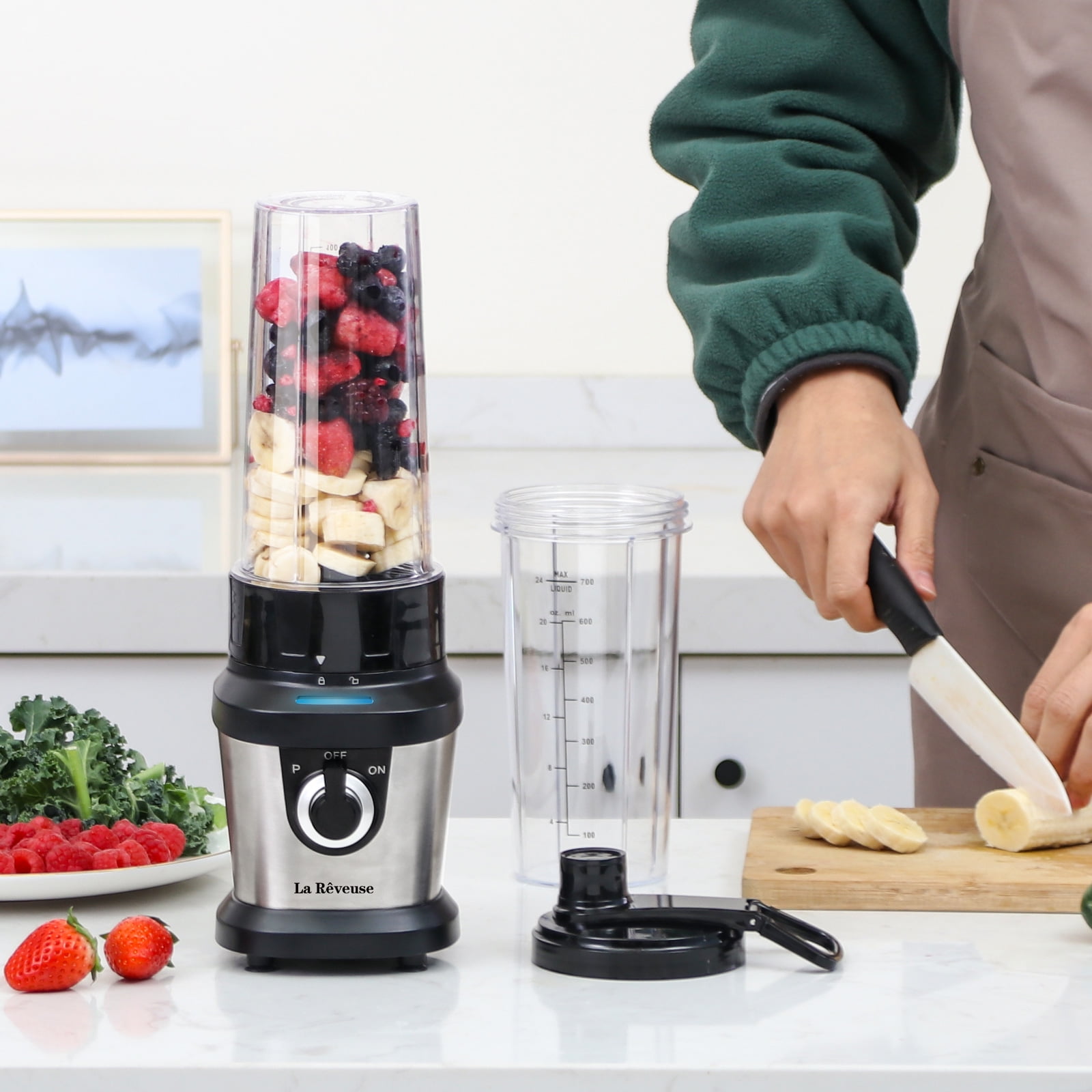 La Reveuse Blender for Shakes and Smoothies,400W, with 2 x 24 Oz Blending Cups and To Go Lids,BPA-free