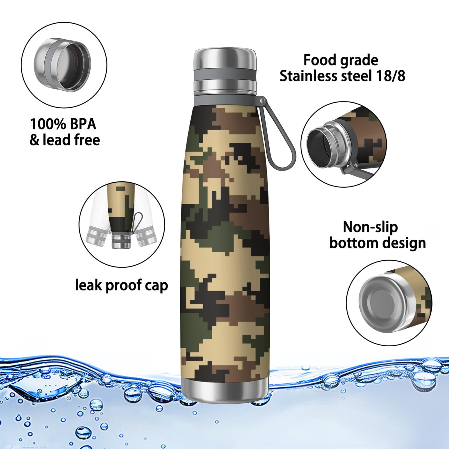 29oz Insulated Water Bottle with Tea Infuser, Stainless Steel Travel Mug, Camouflage Print