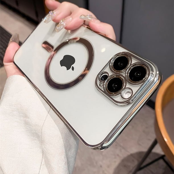 Funda de lujo con revestimiento magnético transparente para cargador inalámbrico Magsafe para iPhone 14 13 12 11 Pro Max X XR XS 7 8 Plus, funda de silicona Deng Xun unisex