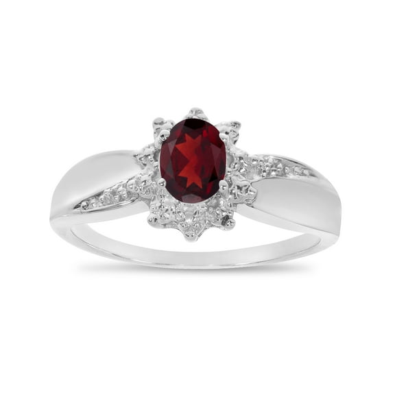 10k White Gold Oval Garnet And Diamond Ring
