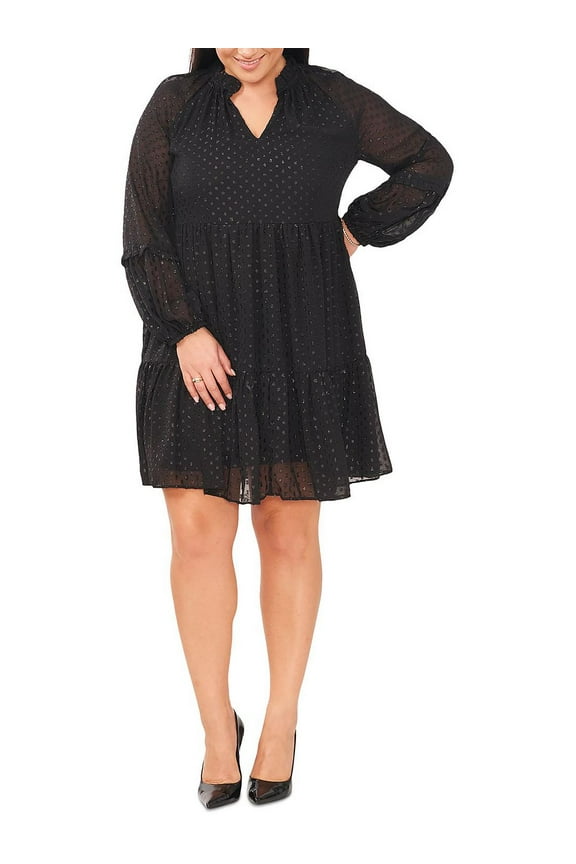 Womens Plus Textured Knee-Length Shift Dress