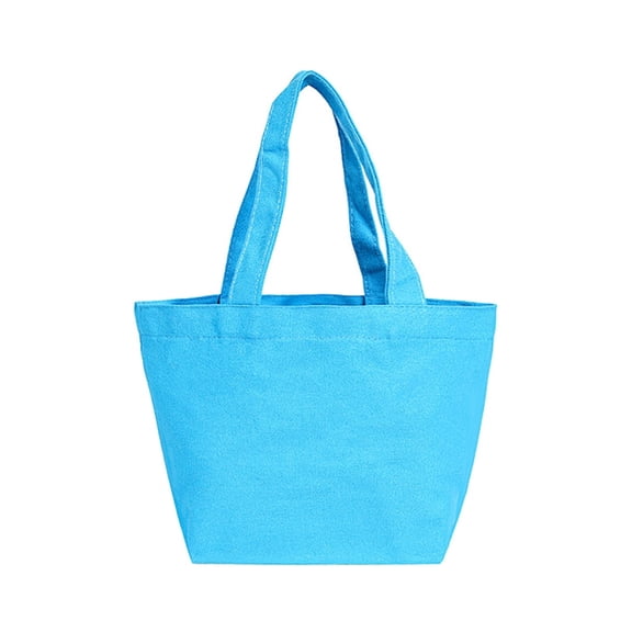 Muka Blank Small Canvas Tote Bag for Kids, Cotton Lunch Bag, Handheld Grocery Shopping Bag - 11.8" W x 7.9" H x 3.9" D-Blue